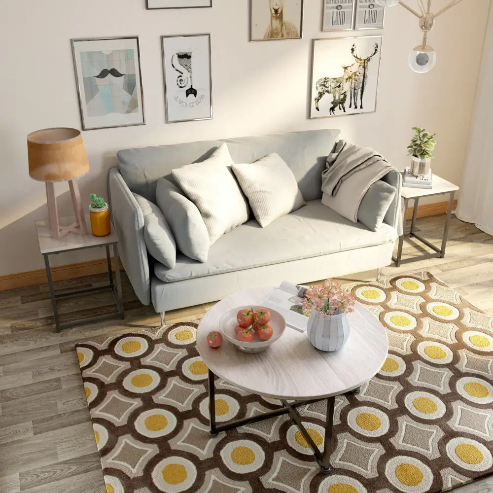 3-Piece Modern Faux Marble Coffee Table Set for Living Room-Natural - Natural - Coffee Tables