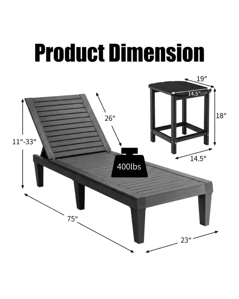3-Piece Outdoor Adjustable Chaise Lounge Set with 2 Recliners and 1 Side Table for Garden Backyard - Outdoor Chaise