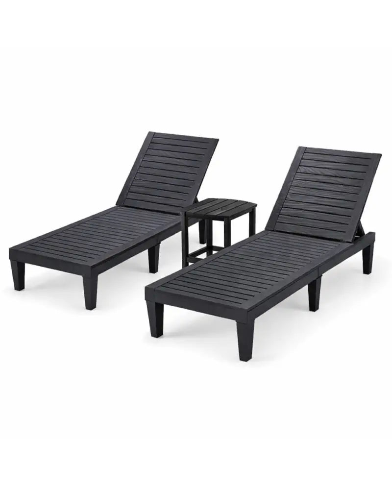 3-Piece Outdoor Adjustable Chaise Lounge Set with 2 Recliners and 1 Side Table for Garden Backyard - Outdoor Chaise