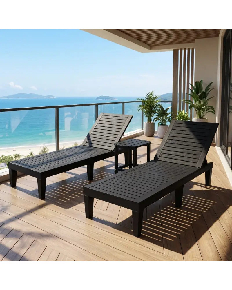 3-Piece Outdoor Adjustable Chaise Lounge Set with 2 Recliners and 1 Side Table for Garden Backyard - Outdoor Chaise