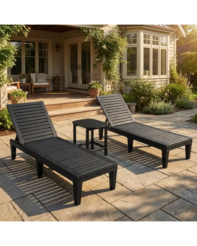 3-Piece Outdoor Adjustable Chaise Lounge Set with 2 Recliners and 1 Side Table for Garden Backyard - Outdoor Chaise