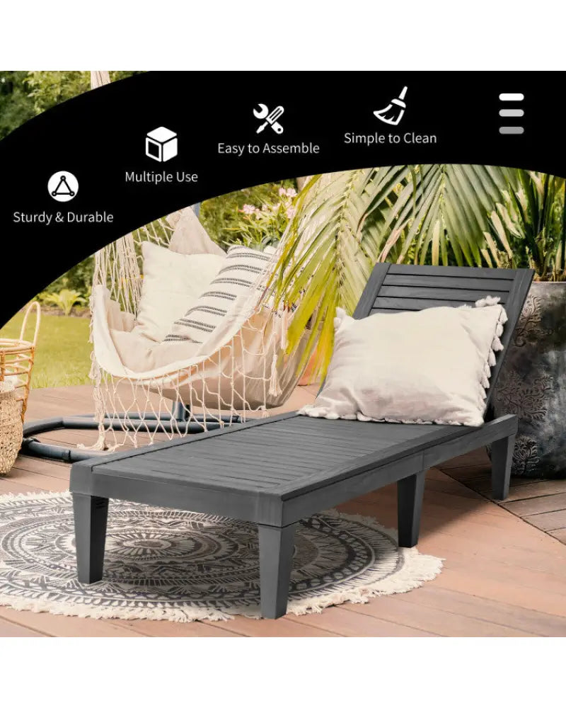 3-Piece Outdoor Adjustable Chaise Lounge Set with 2 Recliners and 1 Side Table for Garden Backyard - Outdoor Chaise