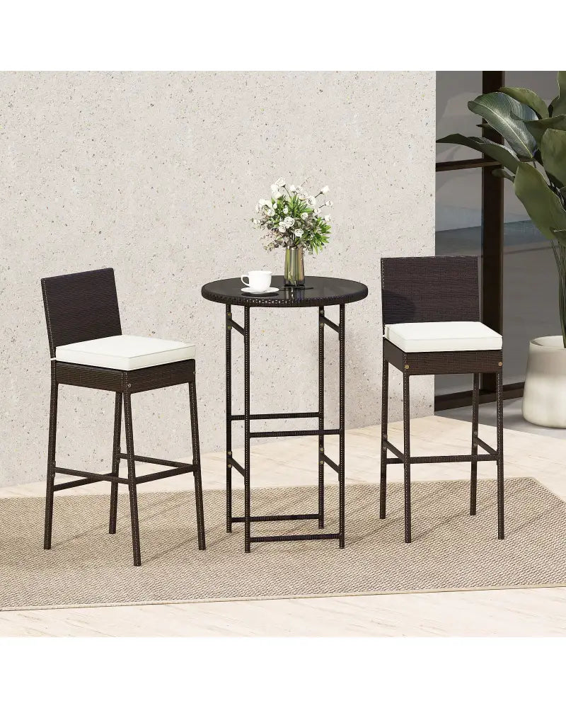 3 Piece Outdoor Bar Set Patio Heavy-Duty Metal Barstool and Table Set-White - White - Patio Bar Furniture