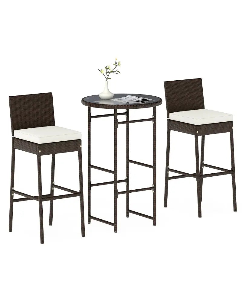 3 Piece Outdoor Bar Set Patio Heavy-Duty Metal Barstool and Table Set-White - White - Patio Bar Furniture