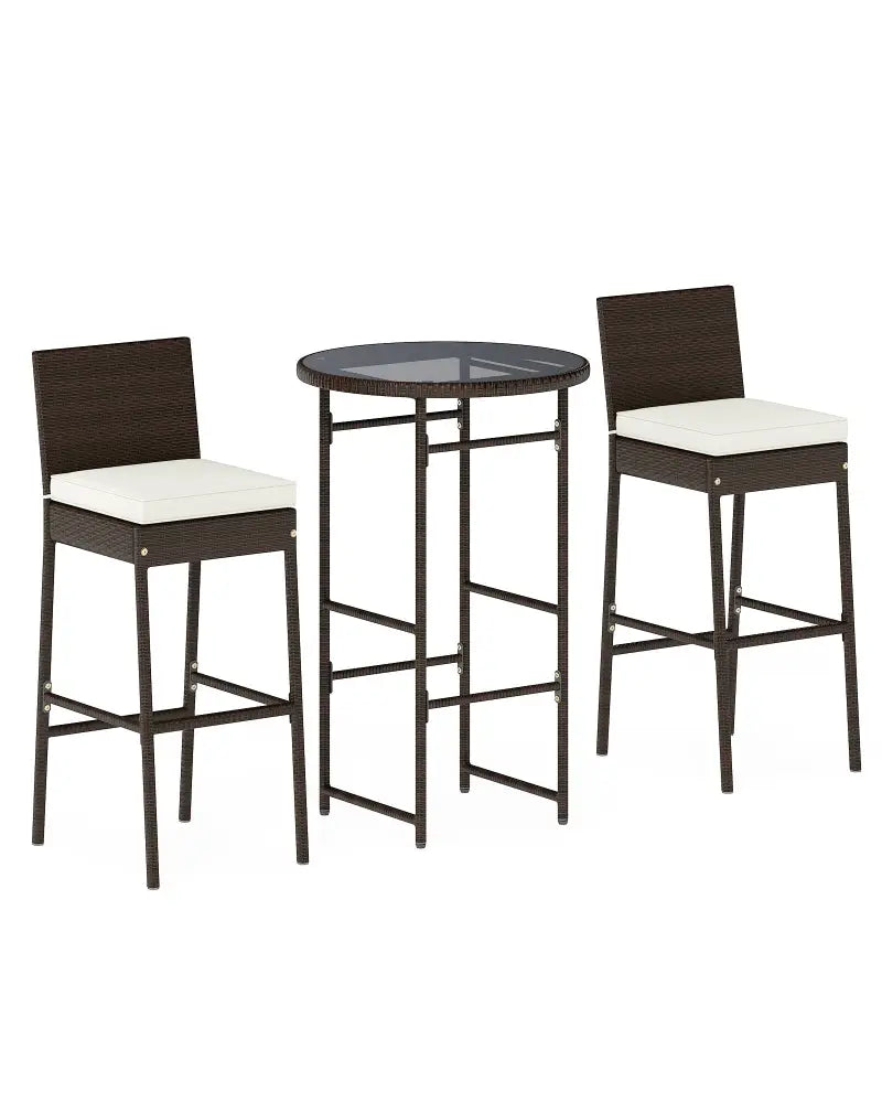 3 Piece Outdoor Bar Set Patio Heavy-Duty Metal Barstool and Table Set-White - White - Patio Bar Furniture