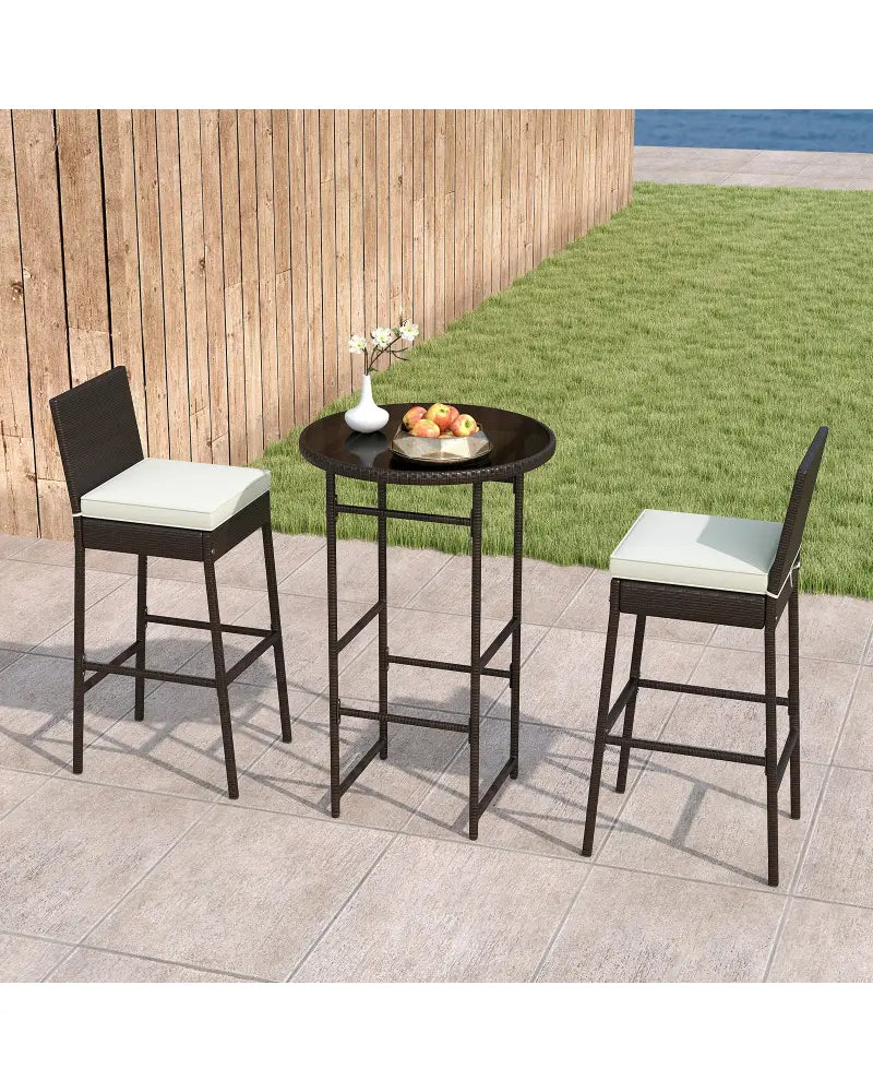3 Piece Outdoor Bar Set Patio Heavy-Duty Metal Barstool and Table Set-White - White - Patio Bar Furniture