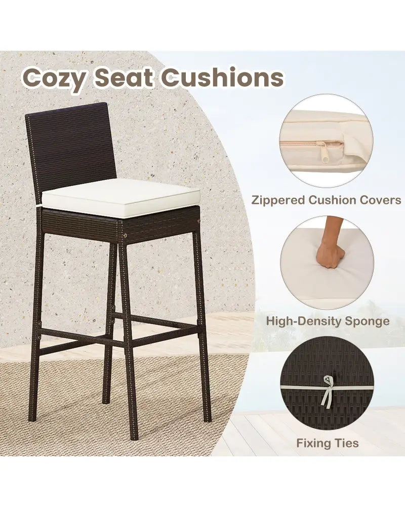 3 Piece Outdoor Bar Set Patio Heavy-Duty Metal Barstool and Table Set-White - White - Patio Bar Furniture