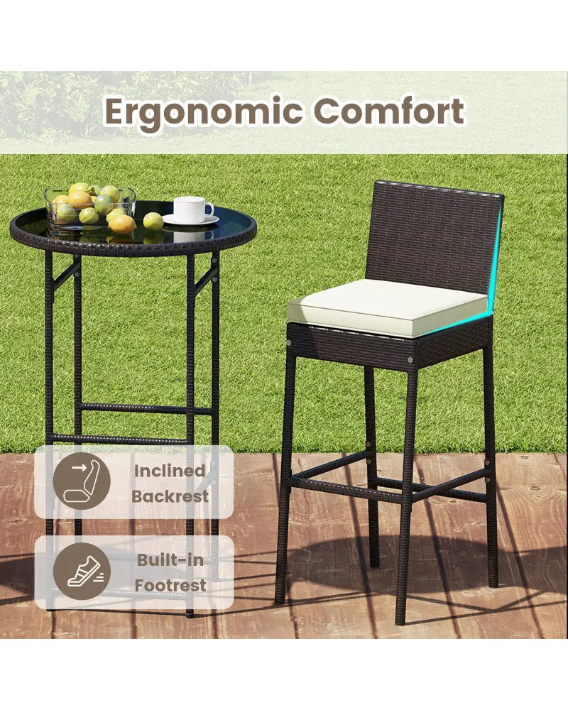 3 Piece Outdoor Bar Set Patio Heavy-Duty Metal Barstool and Table Set-White - White - Patio Bar Furniture