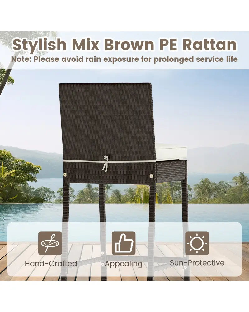 3 Piece Outdoor Bar Set Patio Heavy-Duty Metal Barstool and Table Set-White - White - Patio Bar Furniture