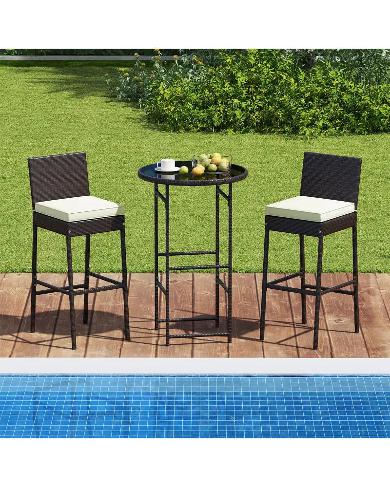 3 Piece Outdoor Bar Set Patio Heavy-Duty Metal Barstool and Table Set-White - White - Patio Bar Furniture