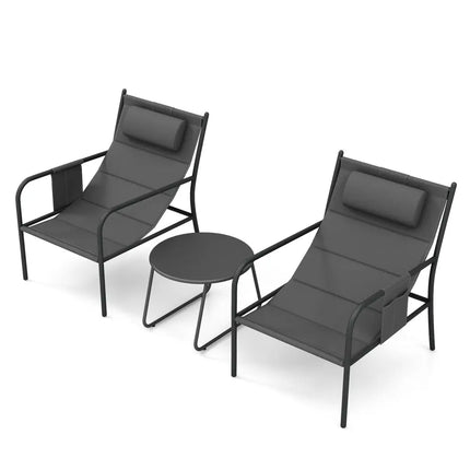 3 Piece Outdoor Bistro Set Patio Metal Chair and Coffee Table Set-Gray - Gray - Patio Bar Furniture