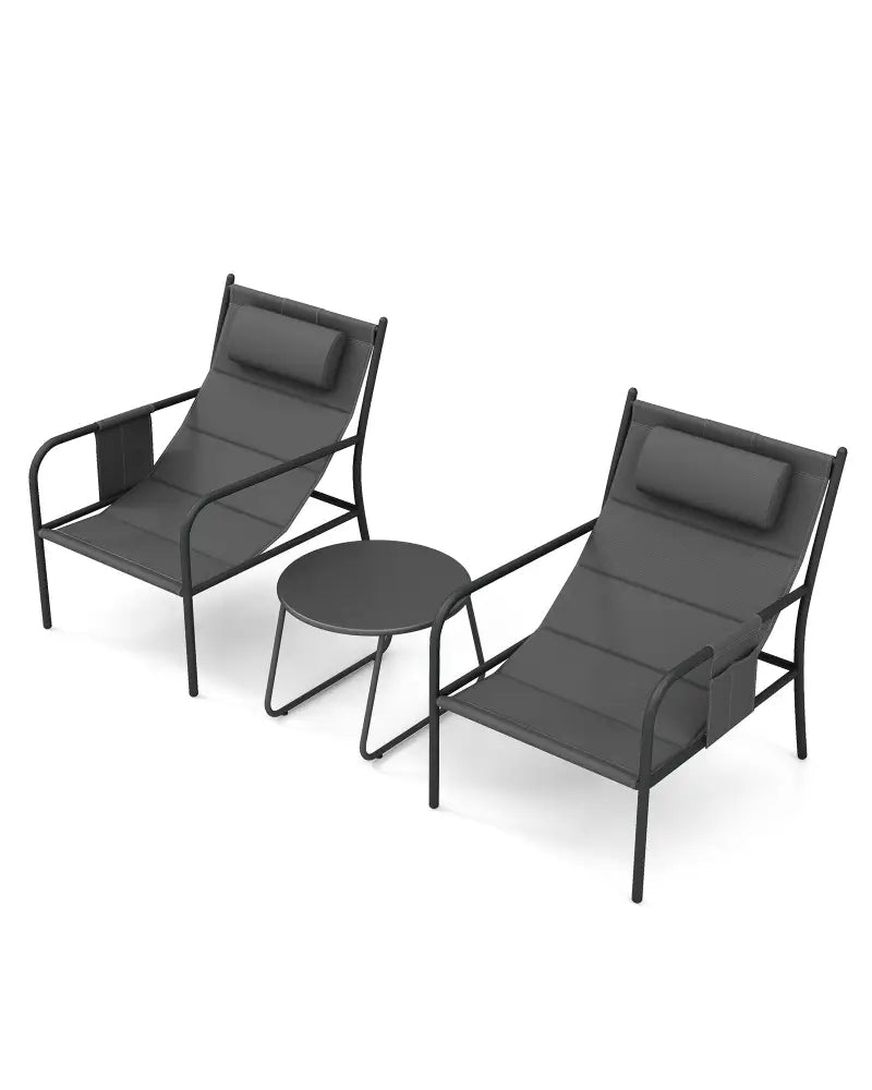 3 Piece Outdoor Bistro Set Patio Metal Chair and Coffee Table Set-Gray - Gray - Patio Conversation Sets