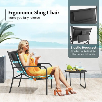 3 Piece Outdoor Bistro Set Patio Metal Chair and Coffee Table Set-Gray - Gray - Patio Bar Furniture