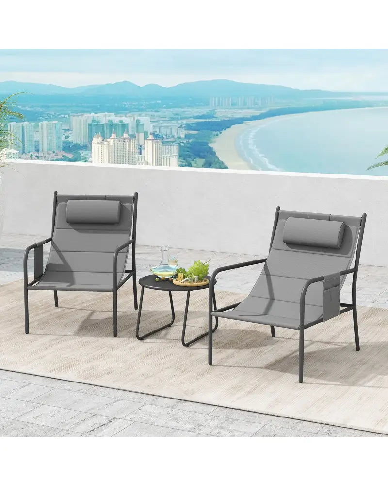 3 Piece Outdoor Bistro Set Patio Metal Chair and Coffee Table Set-Gray - Gray - Patio Conversation Sets