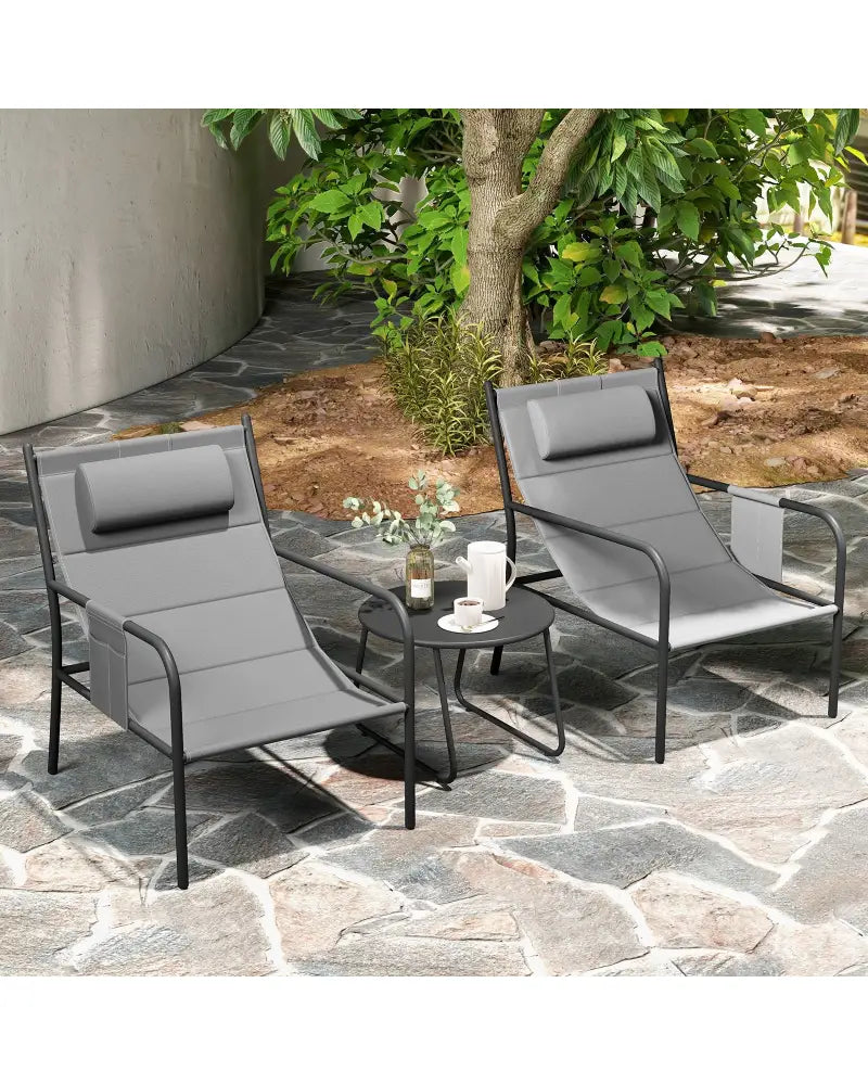 3 Piece Outdoor Bistro Set Patio Metal Chair and Coffee Table Set-Gray - Gray - Patio Conversation Sets