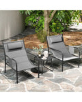 3 Piece Outdoor Bistro Set Patio Metal Chair and Coffee Table Set-Gray - Gray - Patio Conversation Sets
