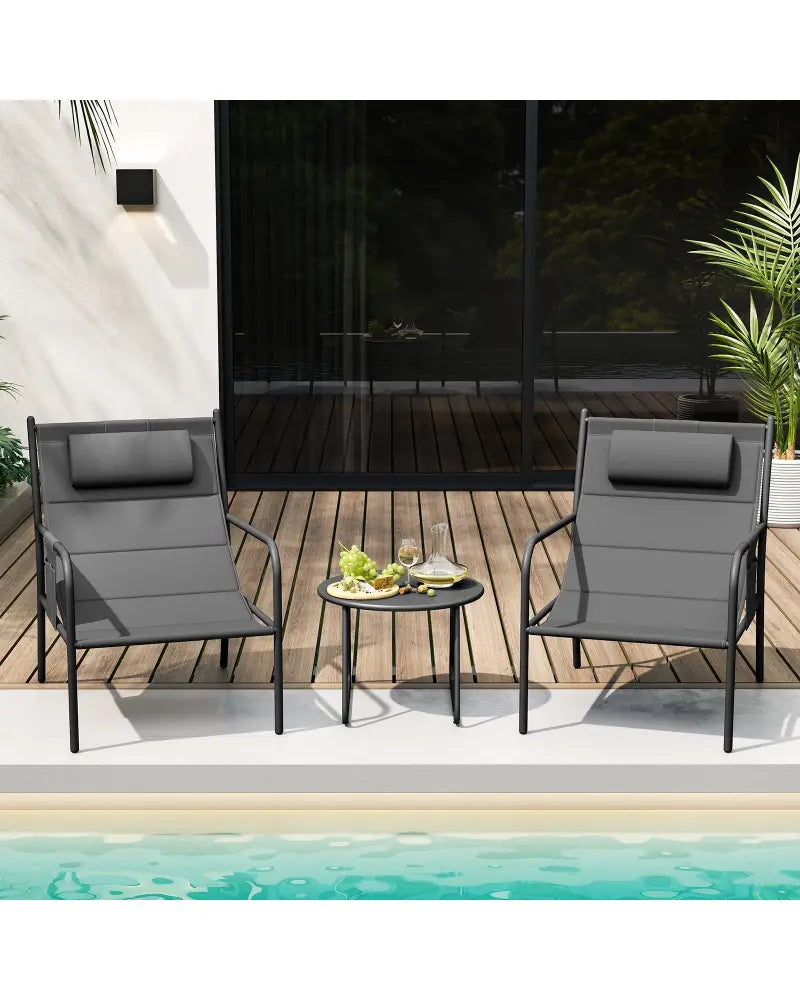 3 Piece Outdoor Bistro Set Patio Metal Chair and Coffee Table Set-Gray - Gray - Patio Conversation Sets