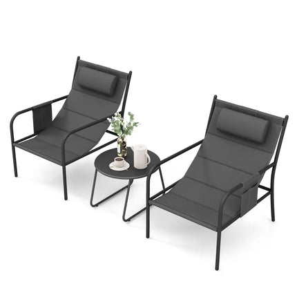 3 Piece Outdoor Bistro Set Patio Metal Chair and Coffee Table Set-Gray - Gray - Patio Bar Furniture