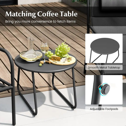 3 Piece Outdoor Bistro Set Patio Metal Chair and Coffee Table Set-Gray - Gray - Patio Bar Furniture