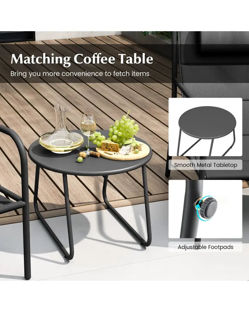 3 Piece Outdoor Bistro Set Patio Metal Chair and Coffee Table Set-Gray - Gray - Patio Conversation Sets