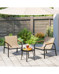 3 Piece Outdoor Chair Set with Breathable Fabric Seat and Armrests-Brown - Brown - Patio Conversation Sets