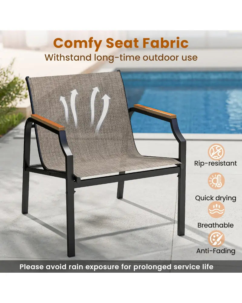 3 Piece Outdoor Chair Set with Breathable Fabric Seat and Armrests-Brown - Brown - Patio Conversation Sets