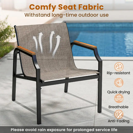 3 Piece Outdoor Chair Set with Breathable Fabric Seat and Armrests-Brown - Brown - Patio Conversation Sets