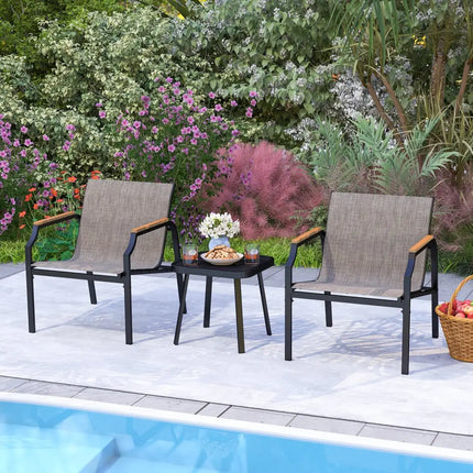 3 Piece Outdoor Chair Set with Breathable Fabric Seat and Armrests-Brown - Brown - Patio Conversation Sets