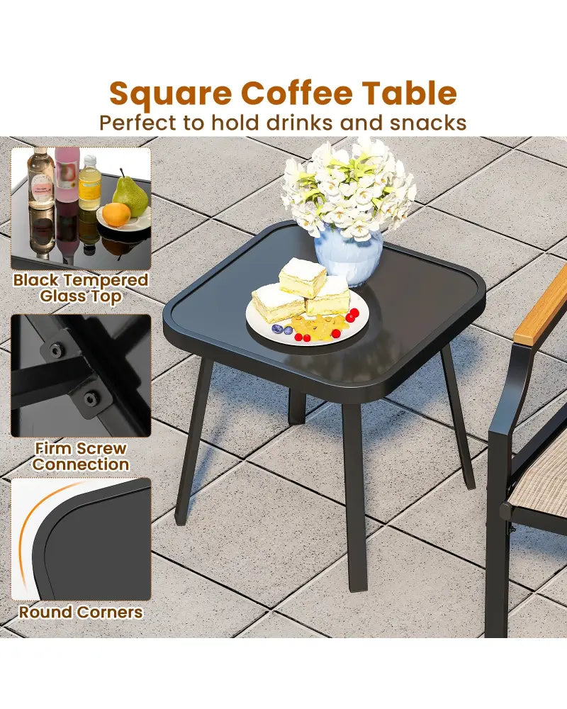 3 Piece Outdoor Chair Set with Breathable Fabric Seat and Armrests-Brown - Brown - Patio Conversation Sets