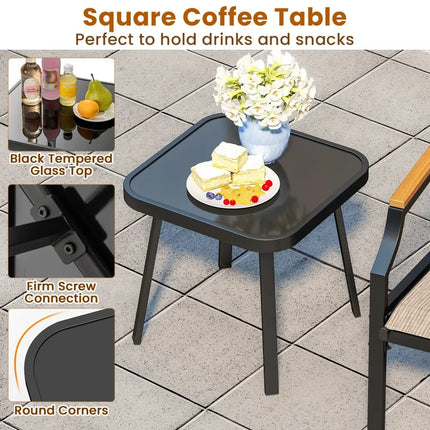 3 Piece Outdoor Chair Set with Breathable Fabric Seat and Armrests-Brown - Brown - Patio Conversation Sets