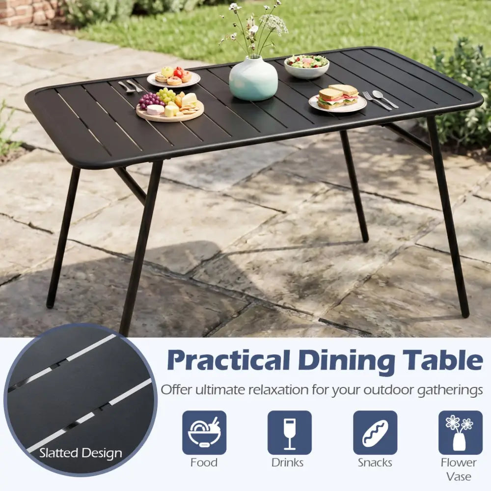 3-Piece Outdoor Dining Set with Coffee Table and 2 Benches for Backyard Deck-Black - Black - Patio Dining Sets