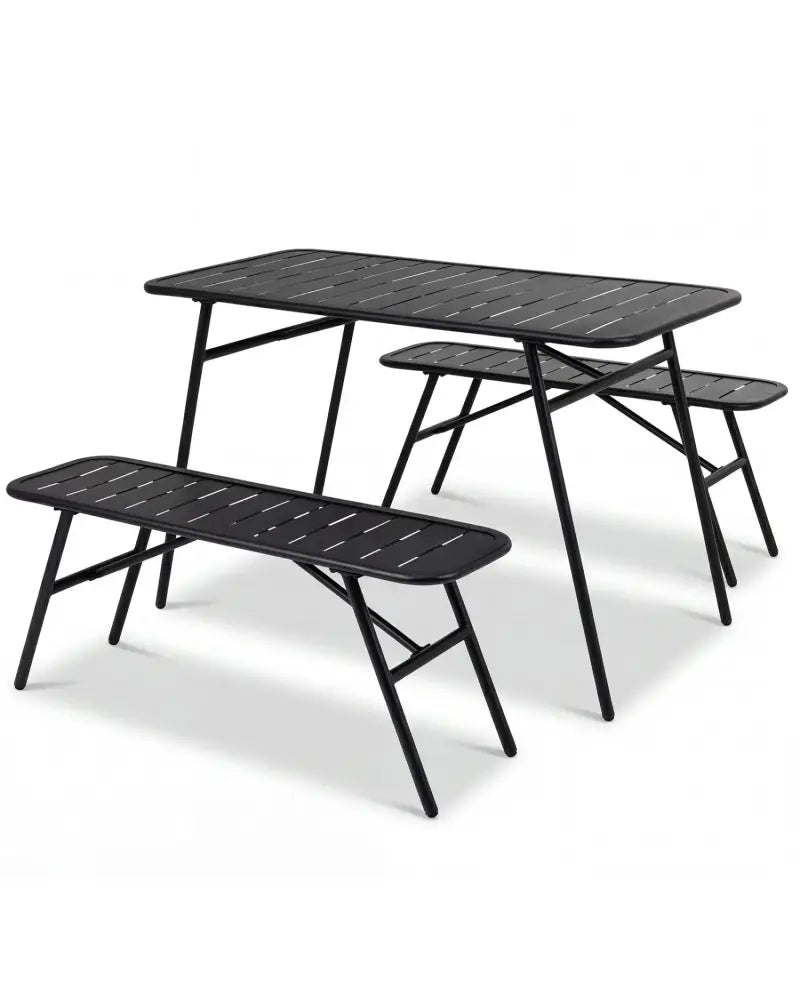 3-Piece Outdoor Dining Set with Coffee Table and 2 Benches for Backyard Deck-Black - Black - Patio Dining Sets