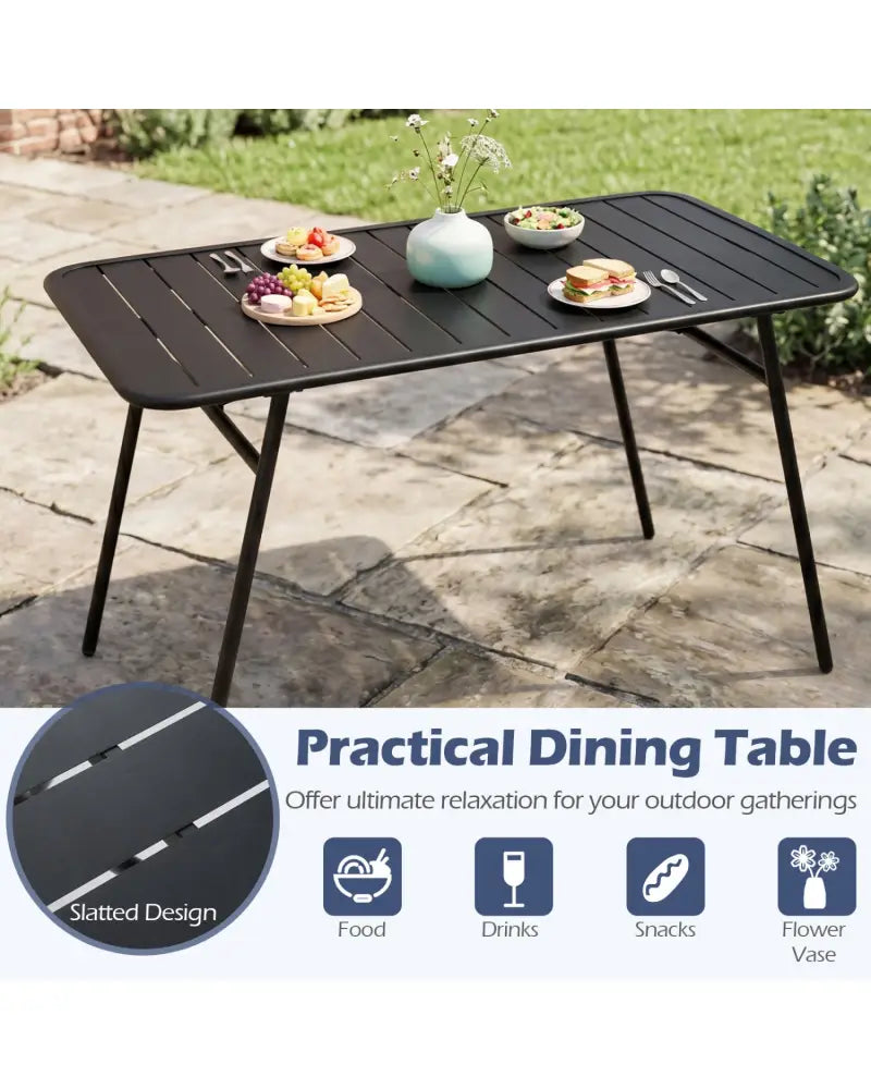 3-Piece Outdoor Dining Set with Coffee Table and 2 Benches for Backyard Deck-Black - Black - Patio Dining Sets