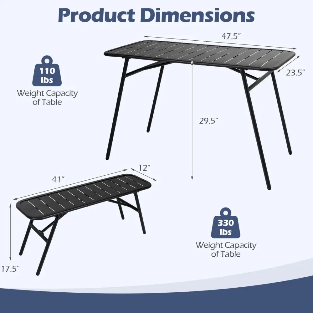 3-Piece Outdoor Dining Set with Coffee Table and 2 Benches for Backyard Deck-Black - Black - Patio Dining Sets