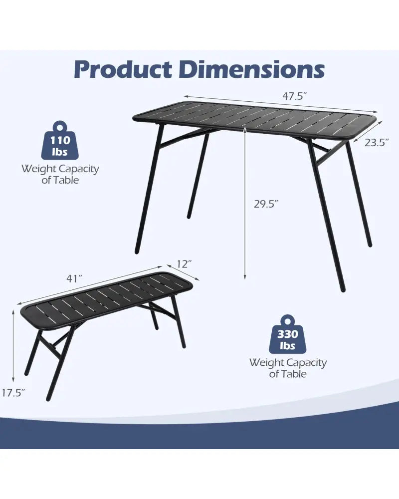3-Piece Outdoor Dining Set with Coffee Table and 2 Benches for Backyard Deck-Black - Black - Patio Dining Sets