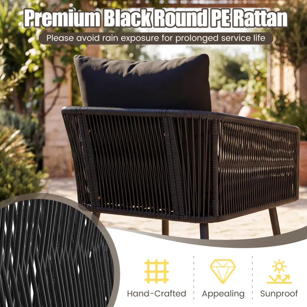3-Piece Outdoor Furniture Set with Cushions for Porch Garden-Black - Black - Patio Conversation Sets