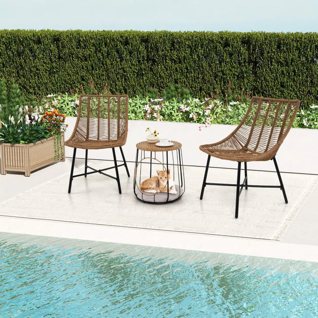 3 Piece Outdoor Furniture Set with Pet Housefor Patio Yard-Brown - Brown - Patio Conversation Sets
