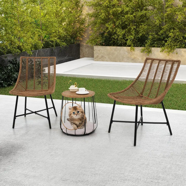 3 Piece Outdoor Furniture Set with Pet Housefor Patio Yard-Brown - Brown - Patio Conversation Sets