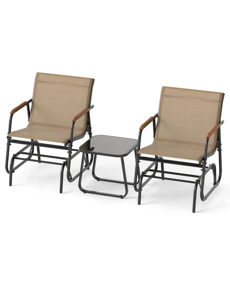 3-Piece Outdoor Glider Bistro Set with Tempered Glass Top and Metal Frame-Coffee - Coffee - Patio Conversation Sets