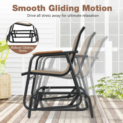 3-Piece Outdoor Glider Bistro Set with Tempered Glass Top and Metal Frame-Coffee - Coffee - Patio Conversation Sets