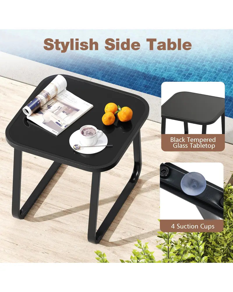 3-Piece Outdoor Glider Bistro Set with Tempered Glass Top and Metal Frame-Coffee - Coffee - Patio Conversation Sets