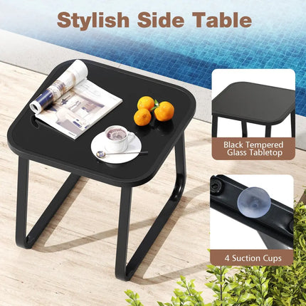 3-Piece Outdoor Glider Bistro Set with Tempered Glass Top and Metal Frame-Coffee - Coffee - Patio Conversation Sets