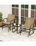 3-Piece Outdoor Glider Bistro Set with Tempered Glass Top and Metal Frame-Coffee - Coffee - Patio Conversation Sets