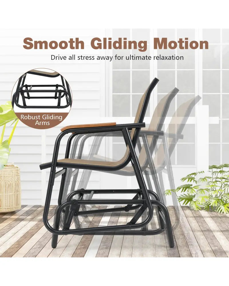 3-Piece Outdoor Glider Bistro Set with Tempered Glass Top and Metal Frame-Coffee - Coffee - Patio Conversation Sets