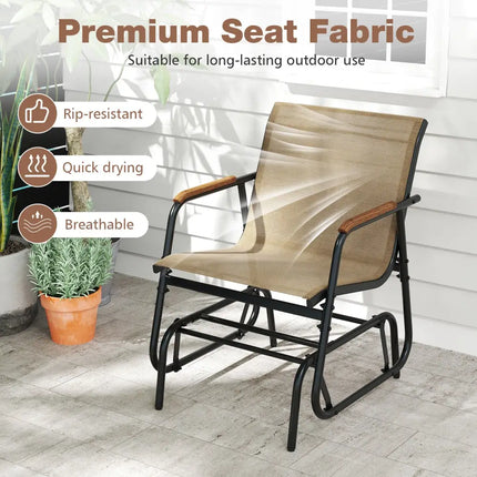 3-Piece Outdoor Glider Bistro Set with Tempered Glass Top and Metal Frame-Coffee - Coffee - Patio Conversation Sets