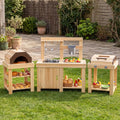 3-Piece Outdoor Kitchen Set Mud Kitchen with Separate BBQ Grill and Pizza Oven-Natural - Natural - Play Kitchen Sets