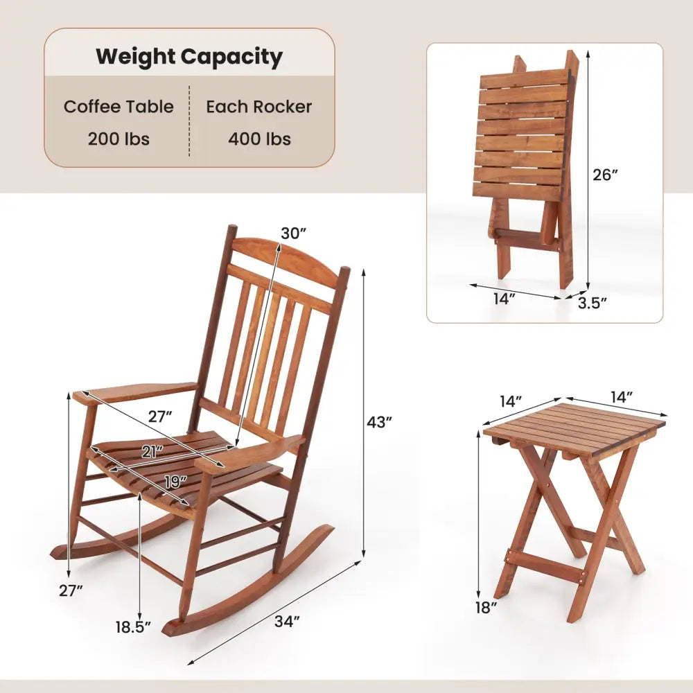 3-piece Outdoor Poplar Wood Rocking Bistro Set-Natural - Natural - Patio Conversation Sets
