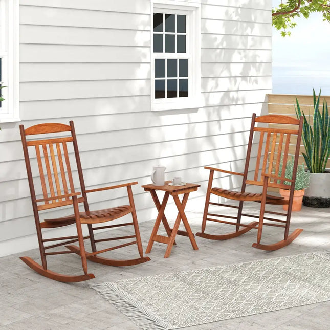 3-piece Outdoor Poplar Wood Rocking Bistro Set-Natural - Natural - Patio Conversation Sets