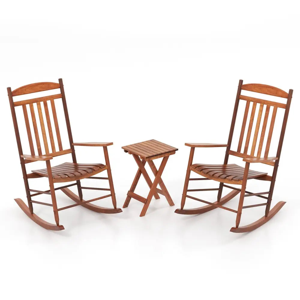 3-piece Outdoor Poplar Wood Rocking Bistro Set-Natural - Natural - Patio Conversation Sets