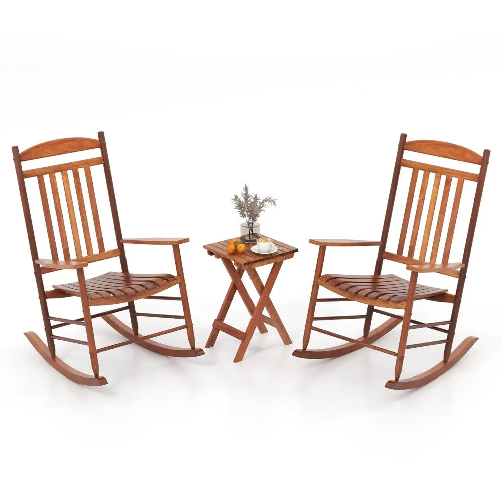 3-piece Outdoor Poplar Wood Rocking Bistro Set-Natural - Natural - Patio Conversation Sets